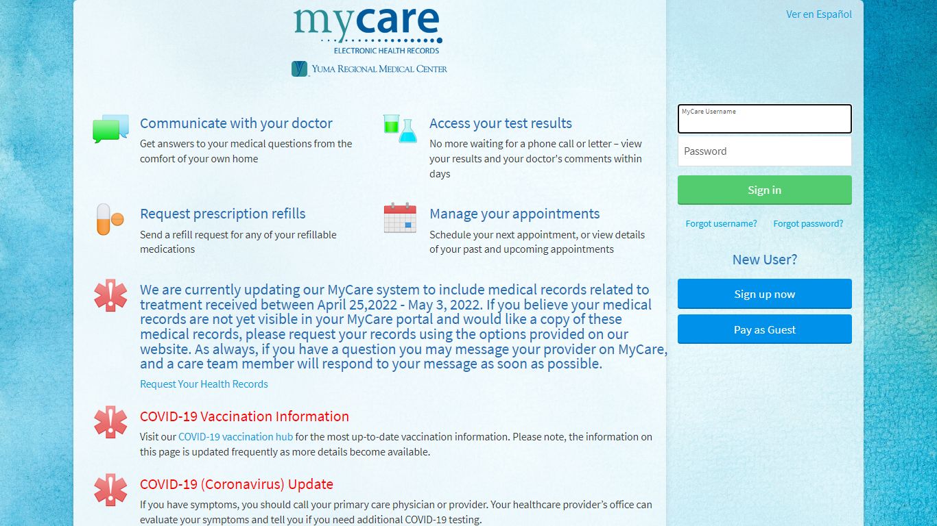 MyCare - Login Page